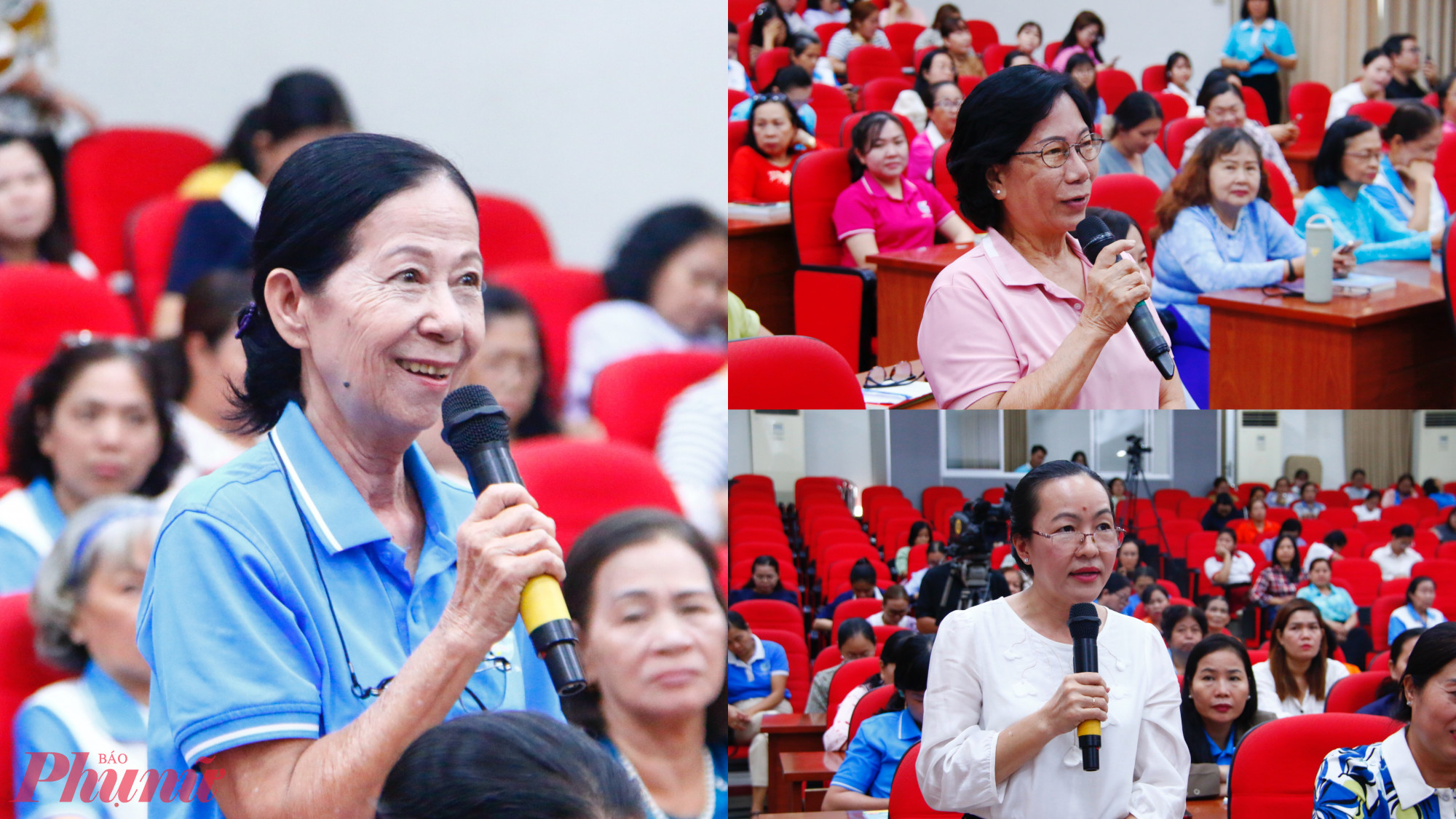 Học sinh, cán bộ Hội, thành viên tổ tư vấn cộng đồng chia sẻ và đặt câu hỏi đến các diễn giả